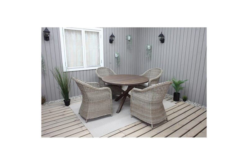 Utendørs møbelgruppe Ø 112 cm bord & 4 Belize naturlig stoler Brun - Brun - Hagemøbler & utemiljø - Hagegruppe - Spisegrupper hage