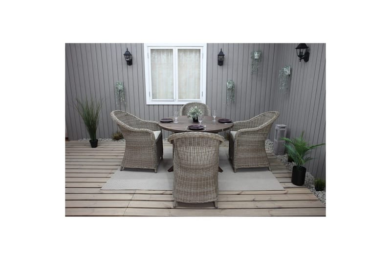 Utendørs møbelgruppe Ø 112 cm bord & 4 Belize naturlig stoler Brun - Brun - Hagemøbler & utemiljø - Hagegruppe - Spisegrupper hage