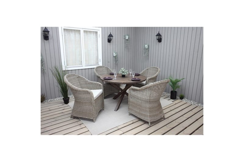 Utendørs møbelgruppe Ø 112 cm bord & 4 Belize naturlig stoler Brun - Brun - Hagemøbler & utemiljø - Hagegruppe - Spisegrupper hage