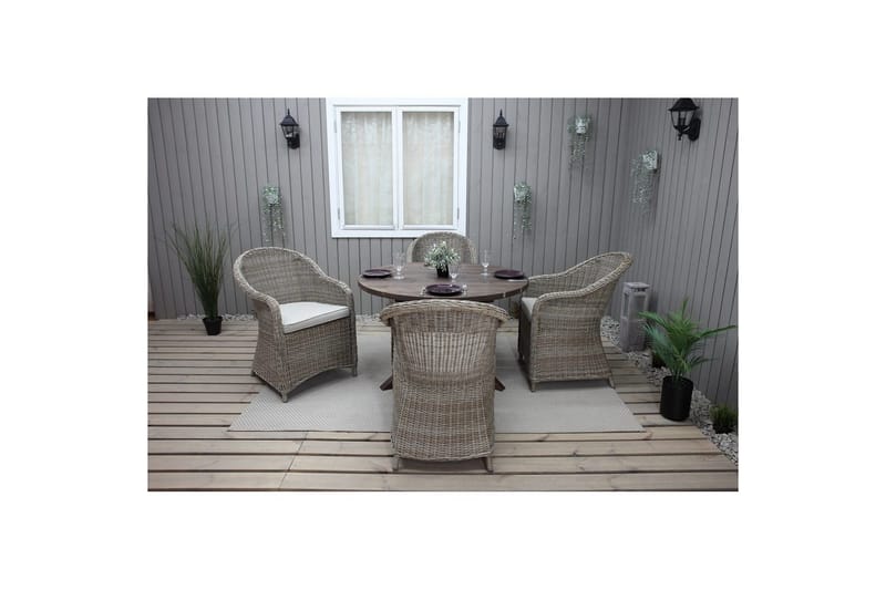 Utendørs møbelgruppe Ø 112 cm bord & 4 Belize naturlig stoler Brun - Brun - Hagemøbler & utemiljø - Hagegruppe - Spisegrupper hage