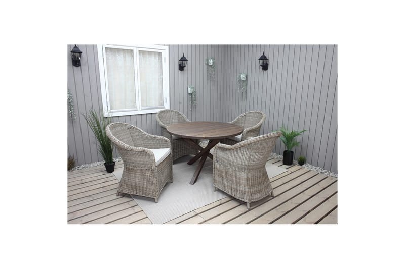 Utendørs møbelgruppe Ø 112 cm bord & 4 Belize naturlig stoler Brun, Brun