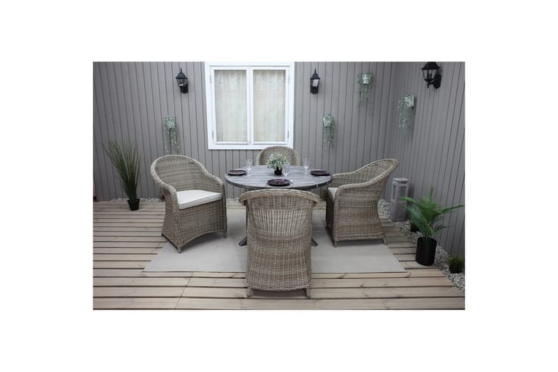 Utendørs møbelgruppe Ø 112 cm bord & 4 Belize naturlig stoler Grå - Grå - Hagemøbler & utemiljø - Hagegruppe - Spisegrupper hage