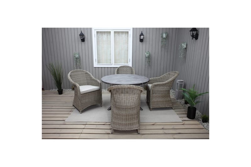 Utendørs møbelgruppe Ø 112 cm bord & 4 Belize naturlig stoler Grå - Grå - Hagemøbler & utemiljø - Hagegruppe - Spisegrupper hage