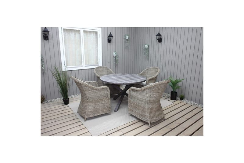 Utendørs møbelgruppe Ø 112 cm bord & 4 Belize naturlig stoler Grå - Grå - Hagemøbler & utemiljø - Hagegruppe - Spisegrupper hage
