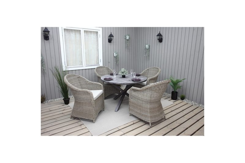 Utendørs møbelgruppe Ø 112 cm bord & 4 Belize naturlig stoler Grå - Grå - Hagemøbler & utemiljø - Hagegruppe - Spisegrupper hage