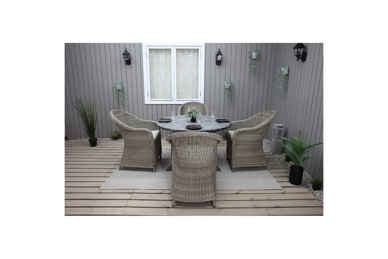 Utendørs møbelgruppe Ø 112 cm bord & 4 Belize naturlig stoler Grå - Grå - Hagemøbler & utemiljø - Hagegruppe - Spisegrupper hage
