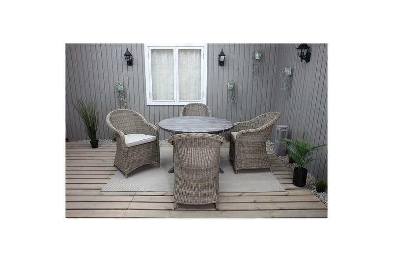 Utendørs møbelgruppe Ø 112 cm bord & 4 Belize naturlig stoler Grå - Grå - Hagemøbler & utemiljø - Hagegruppe - Spisegrupper hage