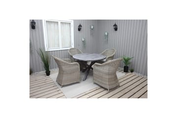 Utendørs møbelgruppe Ø 112 cm bord & 4 Belize naturlig stoler Grå - Grå - Hagemøbler & utemiljø - Hagegruppe - Spisegrupper hage