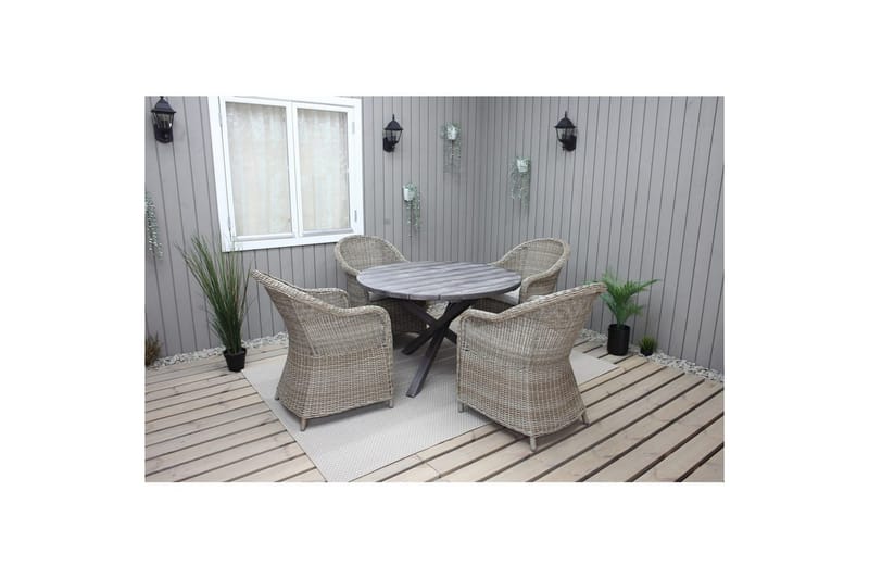 Utendørs møbelgruppe Ø 112 cm bord & 4 Belize naturlig stoler Grå - Grå - Hagemøbler & utemiljø - Hagegruppe - Spisegrupper hage