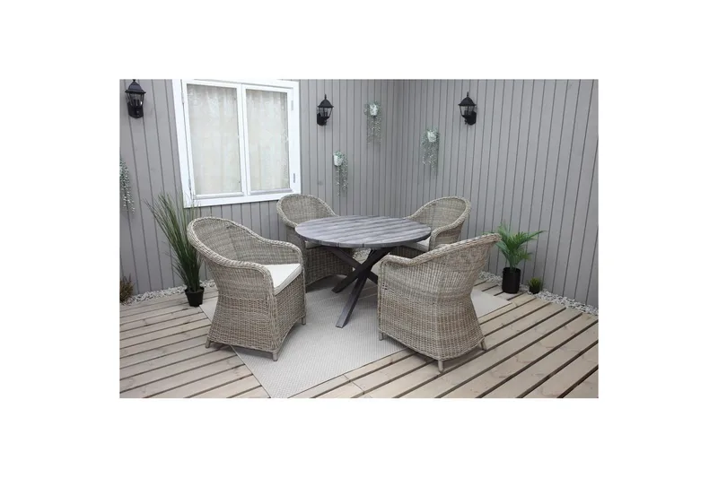 Utendørs møbelgruppe Ø 112 cm bord & 4 Belize naturlig stoler Grå, Grå