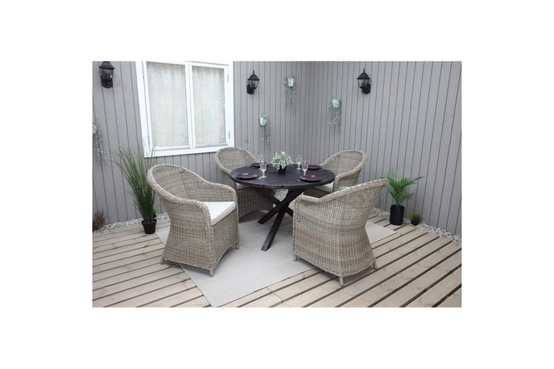 Utendørs møbelgruppe Ø 112 cm bord & 4 Belize naturlig stoler Svart - Svart - Hagemøbler & utemiljø - Hagegruppe - Spisegrupper hage