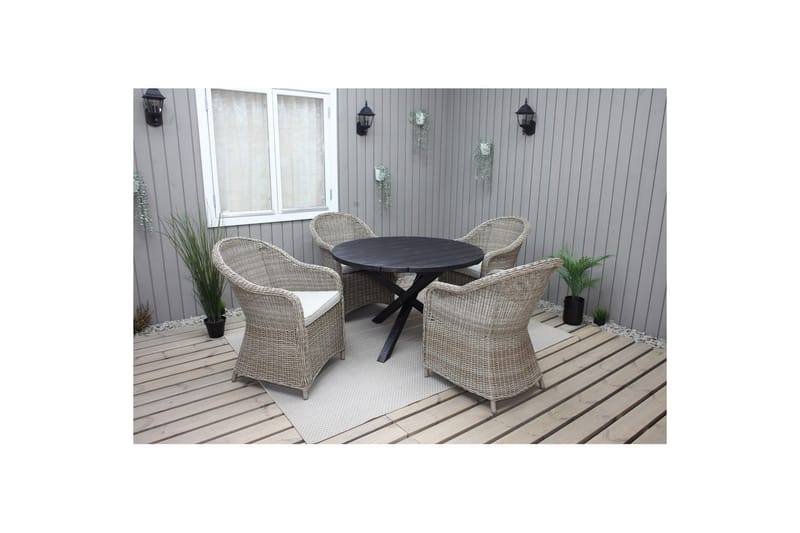 Utendørs møbelgruppe Ø 112 cm bord & 4 Belize naturlig stoler Svart, Svart