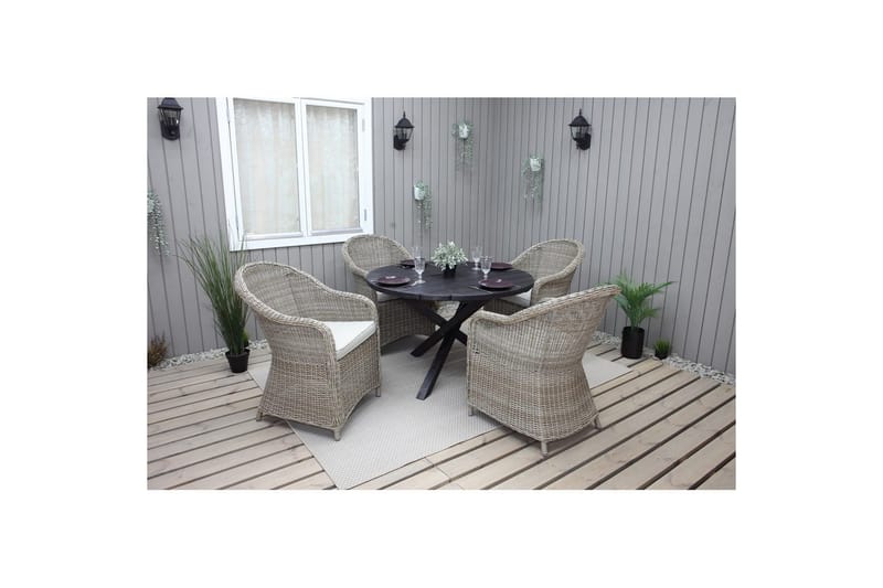 Utendørs møbelgruppe Ø 112 cm bord & 4 Belize naturlig stoler Svart - Svart - Hagemøbler & utemiljø - Hagegruppe - Spisegrupper hage