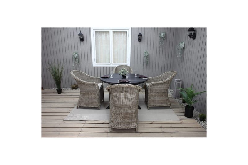 Utendørs møbelgruppe Ø 112 cm bord & 4 Belize naturlig stoler Svart - Svart - Hagemøbler & utemiljø - Hagegruppe - Spisegrupper hage