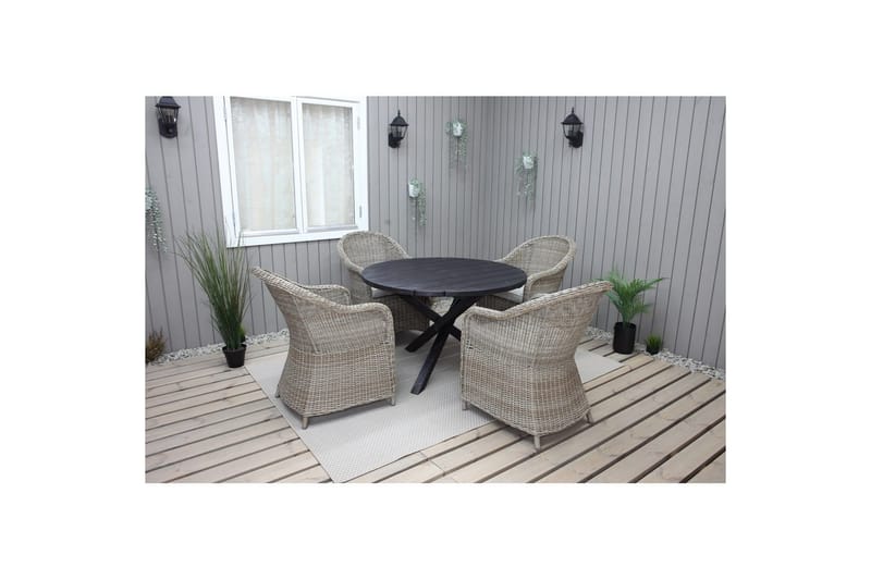 Utendørs møbelgruppe Ø 112 cm bord & 4 Belize naturlig stoler Svart - Svart - Hagemøbler & utemiljø - Hagegruppe - Spisegrupper hage