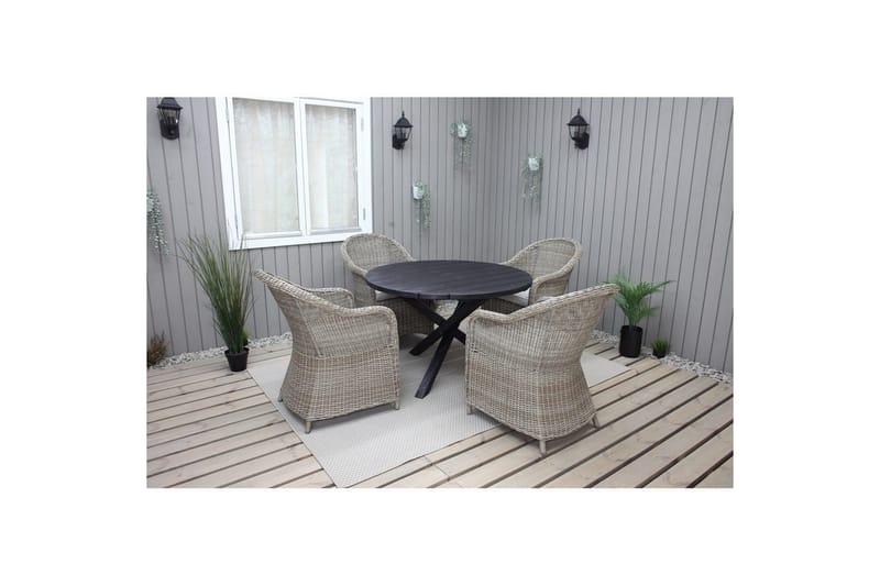 Utendørs møbelgruppe Ø 112 cm bord & 4 Belize naturlig stoler Svart - Svart - Hagemøbler & utemiljø - Hagegruppe - Spisegrupper hage