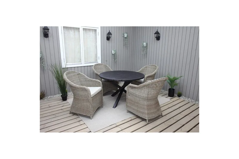 Utendørs møbelgruppe Ø 112 cm bord & 4 Belize naturlig stoler Svart, Svart