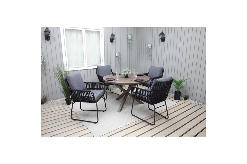 Utendørs møbelgruppe Ø 112 cm bord & 4 Levanto grå stoler Brun - Brun - Hagemøbler & utemiljø - Hagegruppe - Spisegrupper hage