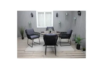 Utendørs møbelgruppe Ø 112 cm bord & 4 Levanto grå stoler Brun - Brun - Hagemøbler & utemiljø - Hagegruppe - Spisegrupper hage