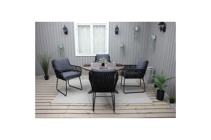 Utendørs møbelgruppe Ø 112 cm bord & 4 Levanto grå stoler Brun - Brun - Hagemøbler & utemiljø - Hagegruppe - Spisegrupper hage