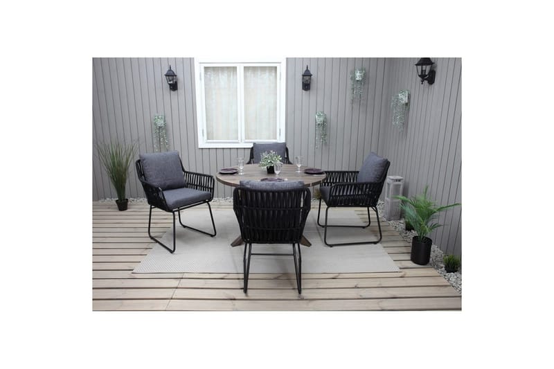 Utendørs møbelgruppe Ø 112 cm bord & 4 Levanto grå stoler Brun - Brun - Hagemøbler & utemiljø - Hagegruppe - Spisegrupper hage