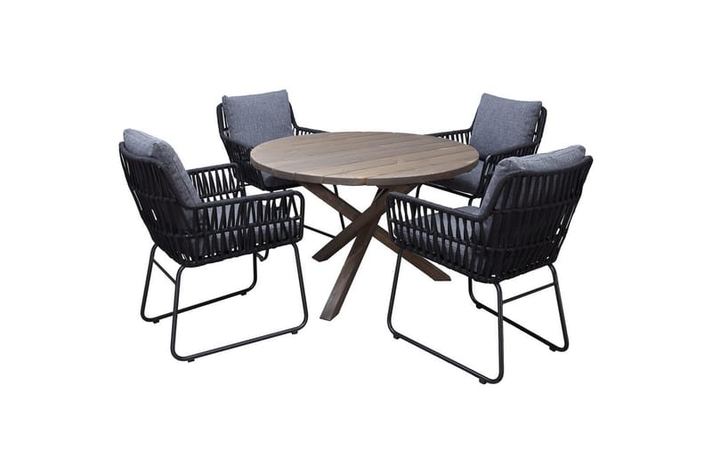 Utendørs møbelgruppe Ø 112 cm bord & 4 Levanto grå stoler Brun - Brun - Hagemøbler & utemiljø - Hagegruppe - Cafemøbler & cafesett