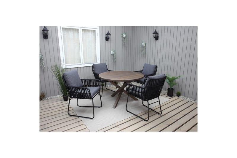 Utendørs møbelgruppe Ø 112 cm bord & 4 Levanto grå stoler Brun - Brun - Hagemøbler & utemiljø - Hagegruppe - Cafemøbler & cafesett