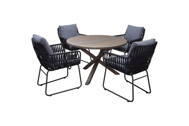 Utendørs møbelgruppe Ø 112 cm bord & 4 Levanto grå stoler Brun, Brun