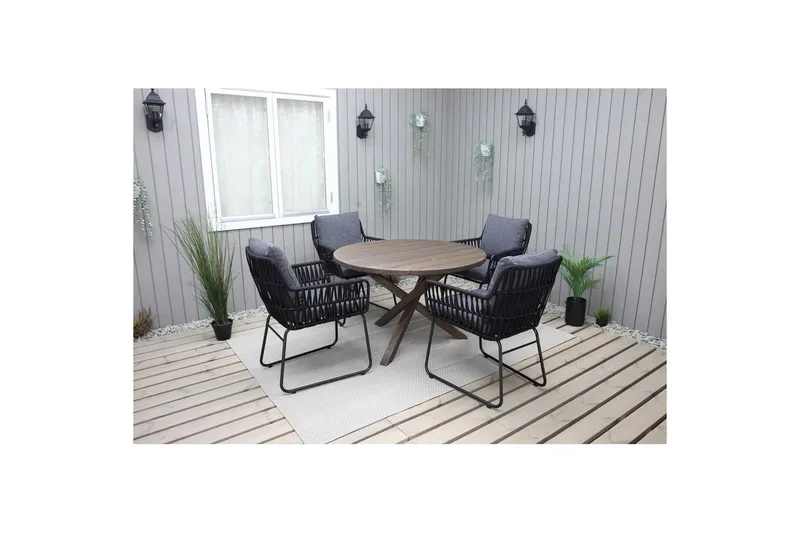 Utendørs møbelgruppe Ø 112 cm bord & 4 Levanto grå stoler Brun - Brun - Hagemøbler & utemiljø - Hagegruppe - Spisegrupper hage