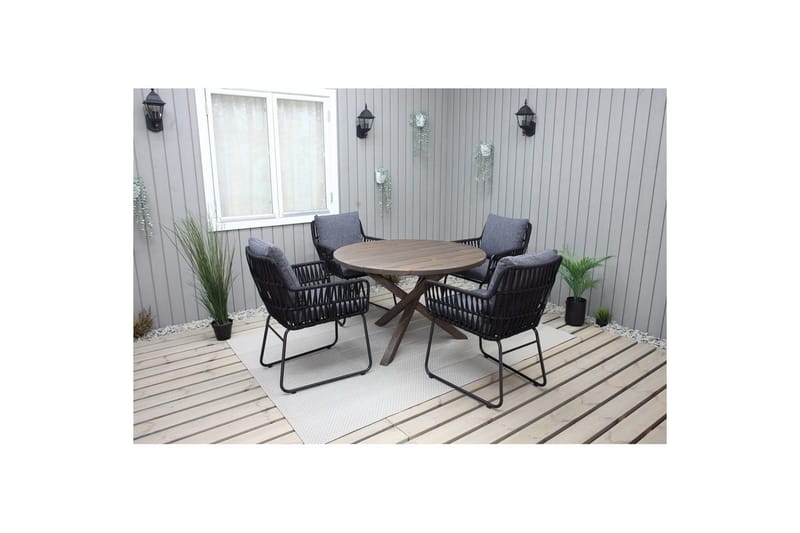Utendørs møbelgruppe Ø 112 cm bord & 4 Levanto grå stoler Brun - Brun - Hagemøbler & utemiljø - Hagegruppe - Spisegrupper hage