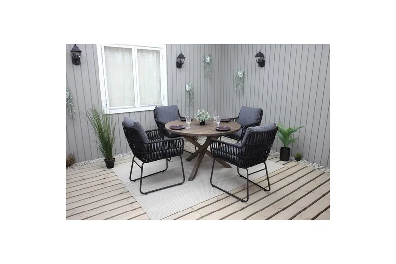 Utendørs møbelgruppe Ø 112 cm bord & 4 Levanto grå stoler Brun - Brun - Hagemøbler & utemiljø - Hagegruppe - Spisegrupper hage