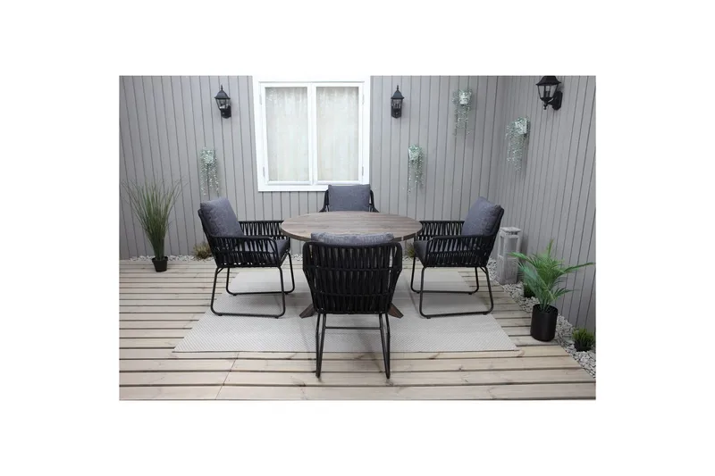 Utendørs møbelgruppe Ø 112 cm bord & 4 Levanto grå stoler Brun - Brun - Hagemøbler & utemiljø - Hagegruppe - Spisegrupper hage