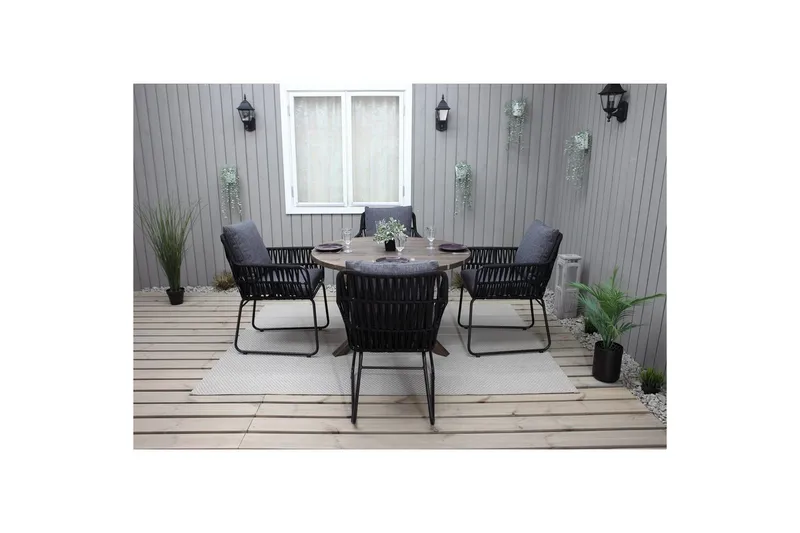 Utendørs møbelgruppe Ø 112 cm bord & 4 Levanto grå stoler Brun - Brun - Hagemøbler & utemiljø - Hagegruppe - Spisegrupper hage