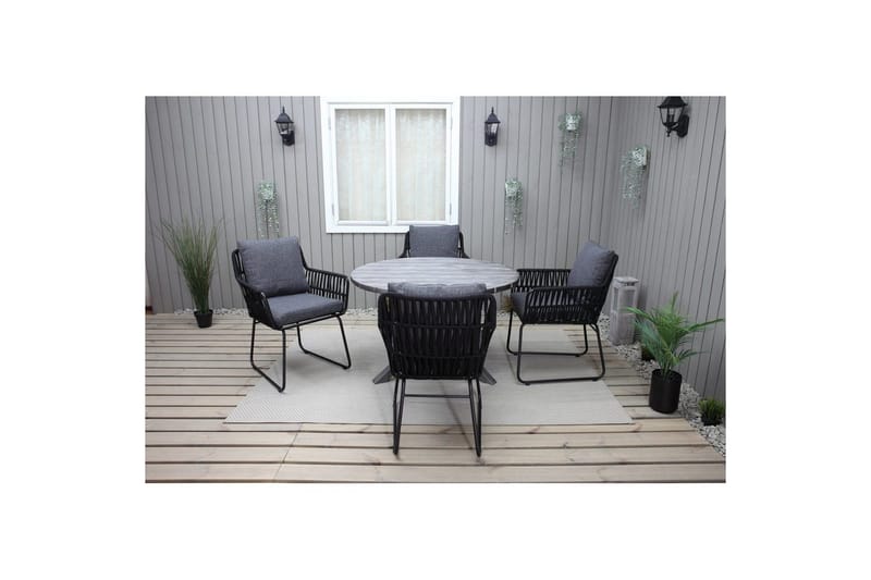 Utendørs møbelgruppe Ø 112 cm bord & 4 Levanto grå stoler Grå - Grå - Hagemøbler & utemiljø - Hagegruppe - Spisegrupper hage