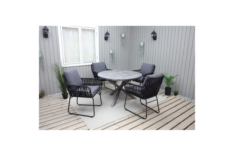 Utendørs møbelgruppe Ø 112 cm bord & 4 Levanto grå stoler Grå - Grå - Hagemøbler & utemiljø - Hagegruppe - Spisegrupper hage