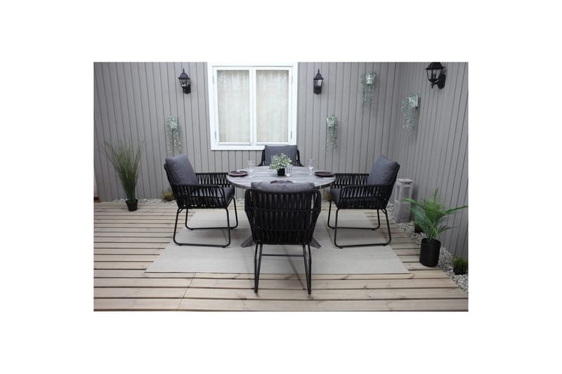 Utendørs møbelgruppe Ø 112 cm bord & 4 Levanto grå stoler Grå - Grå - Hagemøbler & utemiljø - Hagegruppe - Spisegrupper hage