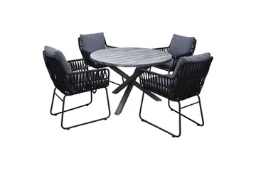 Utendørs møbelgruppe Ø 112 cm bord & 4 Levanto grå stoler Grå