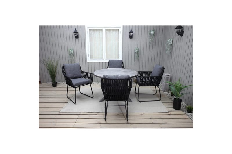 Utendørs møbelgruppe Ø 112 cm bord & 4 Levanto grå stoler Grå - Grå - Hagemøbler & utemiljø - Hagegruppe - Cafemøbler & cafesett