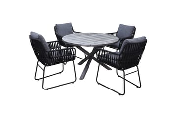 Utendørs møbelgruppe Ø 112 cm bord & 4 Levanto grå stoler Grå