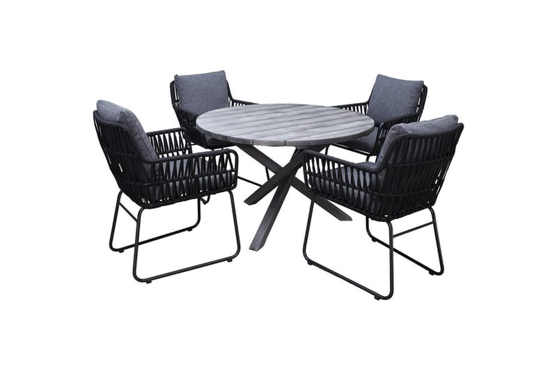Utendørs møbelgruppe Ø 112 cm bord & 4 Levanto grå stoler Grå - Grå - Hagemøbler & utemiljø - Hagegruppe - Cafemøbler & cafesett