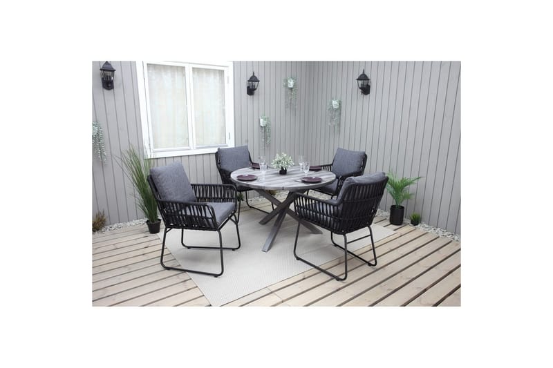 Utendørs møbelgruppe Ø 112 cm bord & 4 Levanto grå stoler Grå - Grå - Hagemøbler & utemiljø - Hagegruppe - Cafemøbler & cafesett