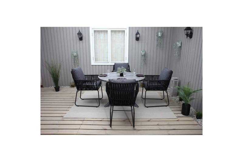 Utendørs møbelgruppe Ø 112 cm bord & 4 Levanto grå stoler Grå - Grå - Hagemøbler & utemiljø - Hagegruppe - Cafemøbler & cafesett