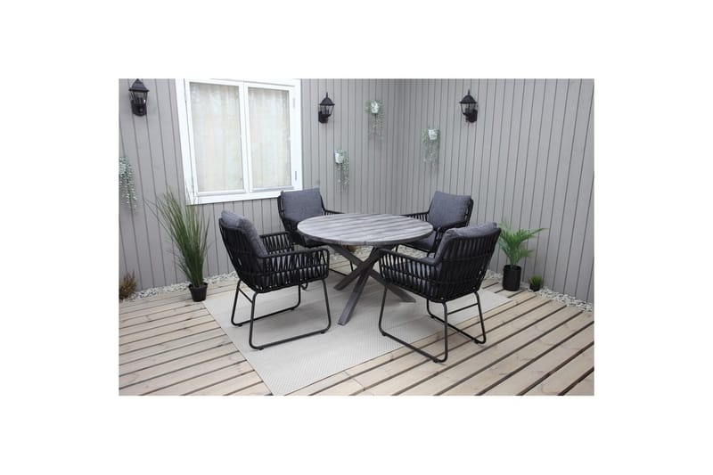 Utendørs møbelgruppe Ø 112 cm bord & 4 Levanto grå stoler Grå - Grå - Hagemøbler & utemiljø - Hagegruppe - Cafemøbler & cafesett