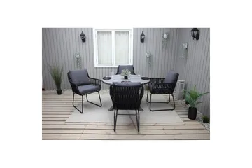 Utendørs møbelgruppe Ø 112 cm bord & 4 Levanto grå stoler Grå - Grå - Hagemøbler & utemiljø - Hagegruppe - Spisegrupper hage