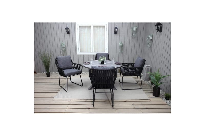 Utendørs møbelgruppe Ø 112 cm bord & 4 Levanto grå stoler Grå - Grå - Hagemøbler & utemiljø - Hagegruppe - Spisegrupper hage
