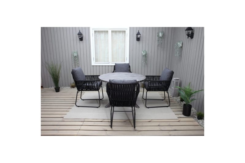 Utendørs møbelgruppe Ø 112 cm bord & 4 Levanto grå stoler Grå - Grå - Hagemøbler & utemiljø - Hagegruppe - Spisegrupper hage