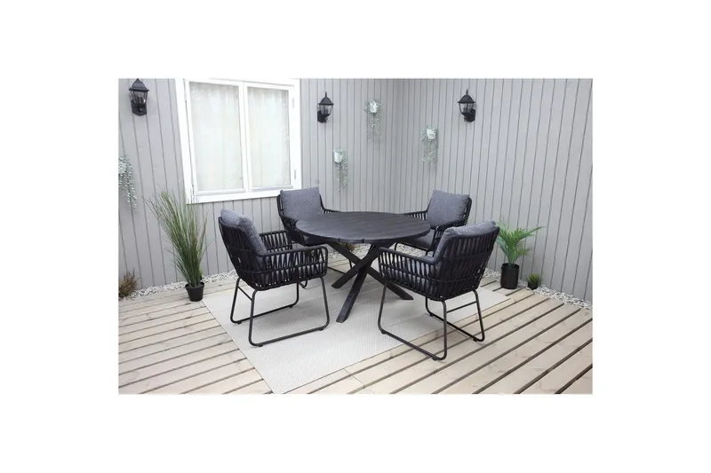 Utendørs møbelgruppe Ø 112 cm bord & 4 Levanto grå stoler Svart - Svart - Hagemøbler & utemiljø - Hagegruppe - Spisegrupper hage