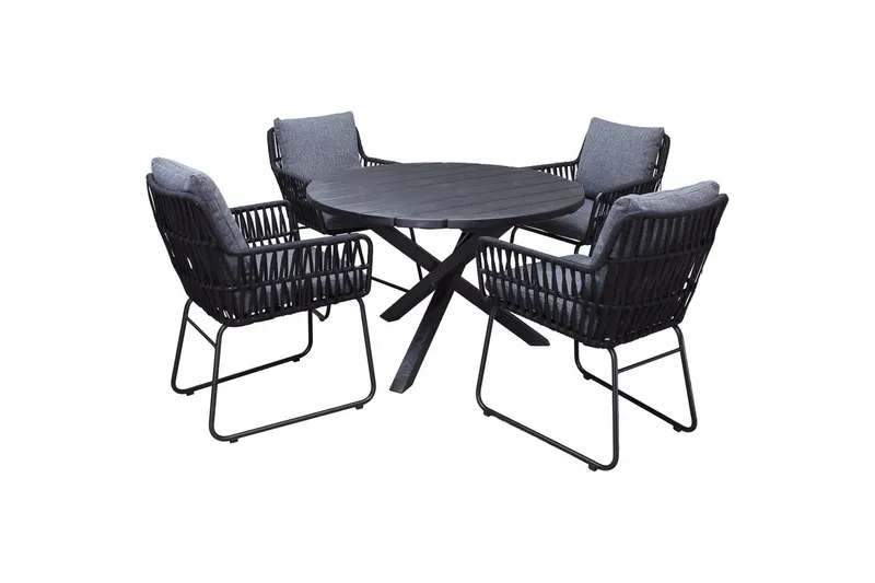 Utendørs møbelgruppe Ø 112 cm bord & 4 Levanto grå stoler Svart, Svart
