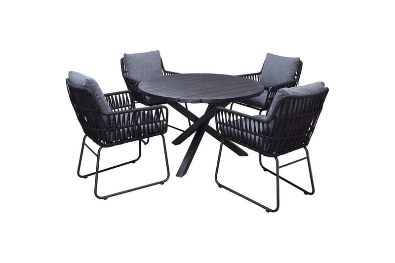 Utendørs møbelgruppe Ø 112 cm bord & 4 Levanto grå stoler Svart, Svart