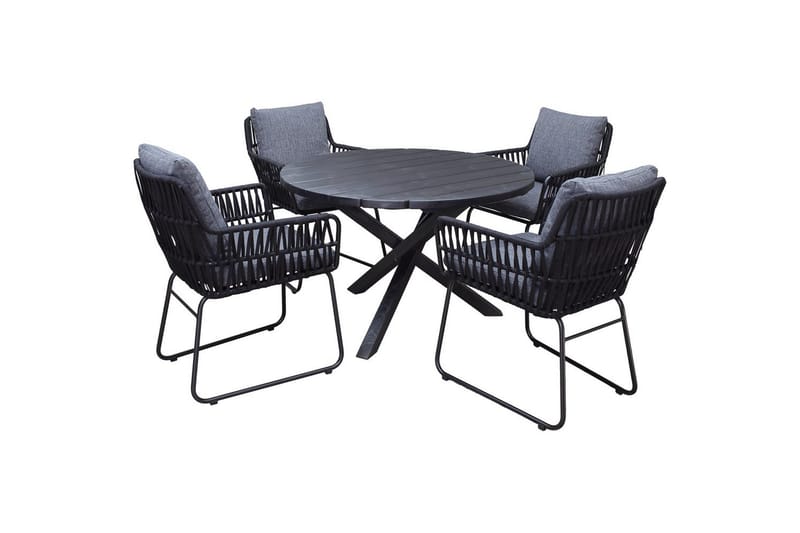 Utendørs møbelgruppe Ø 112 cm bord & 4 Levanto grå stoler Svart - Svart - Hagemøbler & utemiljø - Hagegruppe - Cafemøbler & cafesett